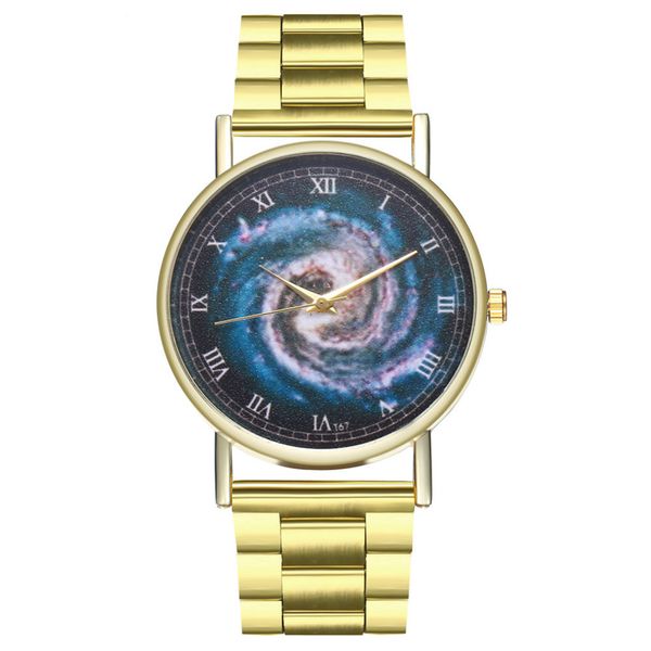 

women alloy case watch personality retro fashion ladies gold band quartz steel belt watch present for couple, Slivery;brown