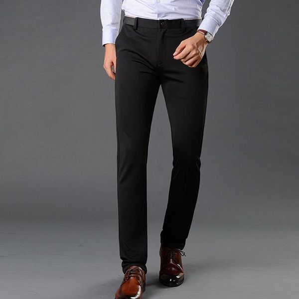 

2019 brand mens spring and autumn casual keep warm pants men pure color micro elastic straight trousers size 28-38, Black