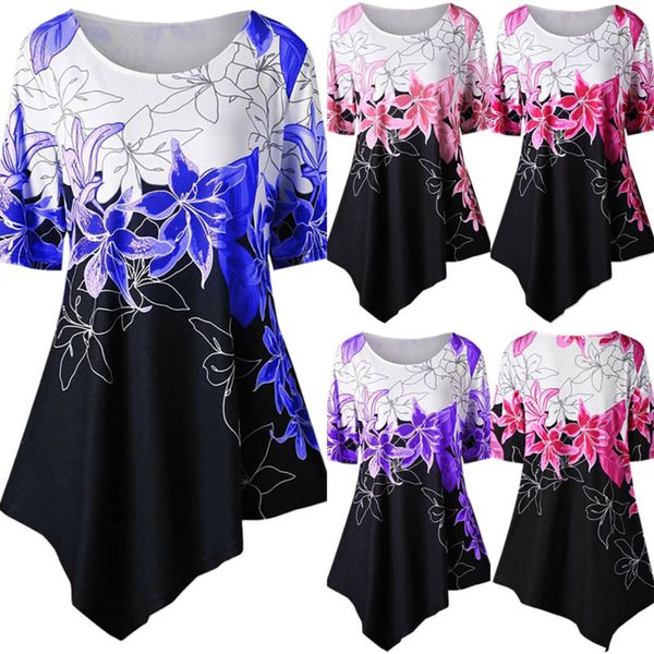 

Womens Floral T-Shirt Blouse Summer Short Sleeve Casual Tops Shirts Plus Size