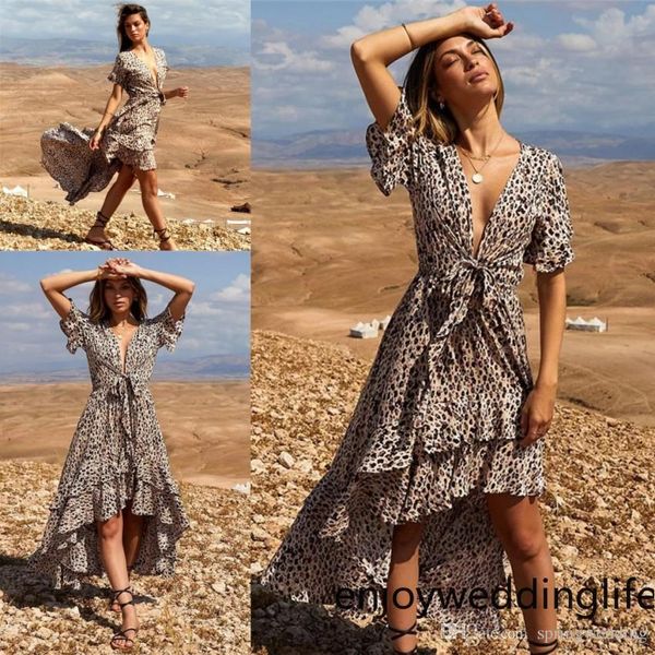 

лето bohemian leopard printed женщины повседневные платья лето beach holiday платье глубокий v шеи midi теленок vestidos де фам fs5334, Black;gray