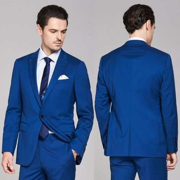 

custom made royal blue groom tuxedos groomsmen single button peak lapel man suit wedding men's blazer suits (jacket+pants, Black;gray