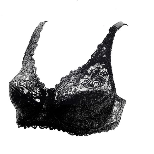 

brand new 2019 lace women bra plus size c d big size bralette ultrathin pure cotton brassiere 95e 100e underwear, Red;black