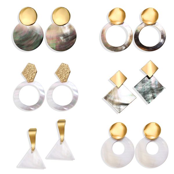 

new fashion geometric statement earrings for women retro gold big shell round circle square dangle drop earring hz, Silver