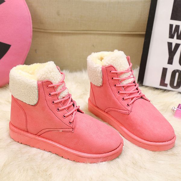 

snow boots classic flats suede women winter boots warm fur plush insole ankle women shoes lace-up shoes, Black