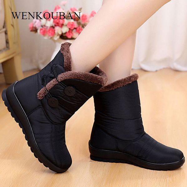 

winter women shoes snow boots ladies waterproof warm ankle boots wedges platform plush shoes ladies botas mujer invierno 2019, Black