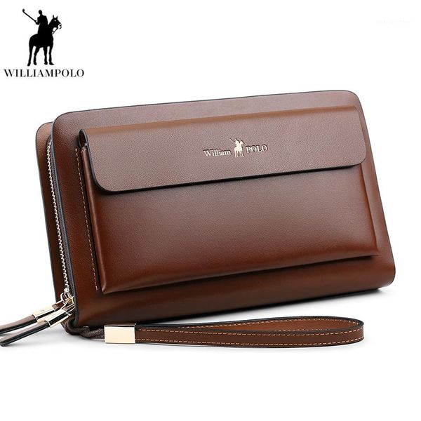 

williampolo business mens clutch bags real leather phone organizer large wallet fashion zipper hand bag pl1621, Red;black