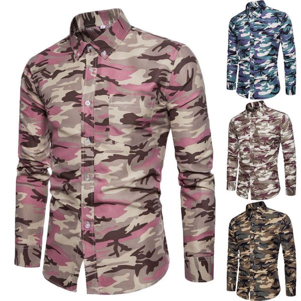 

2019 new style fashion luxury stylish men's slim fit casual shirts long sleeve cotton camouflage shirts, White;black