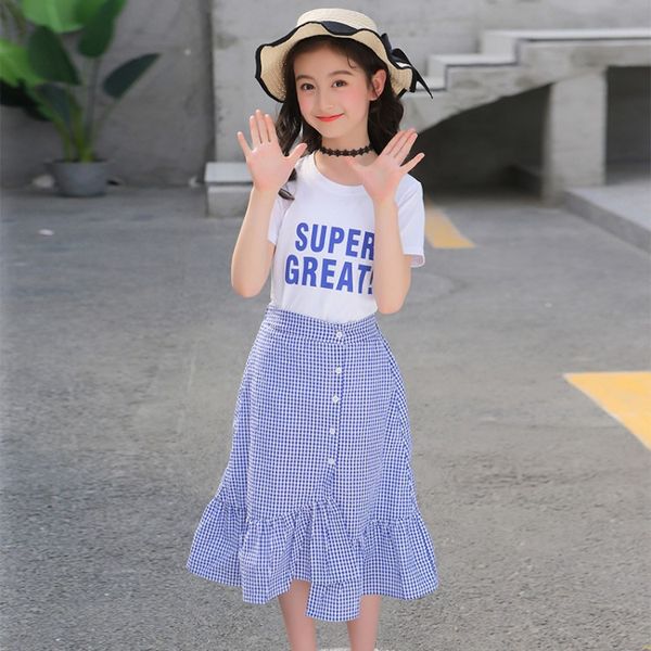 

summer girls clothes sets baby girl teenage alphabet print +plaid bag hip dress princess set children clothes 2pcs, Red;yellow