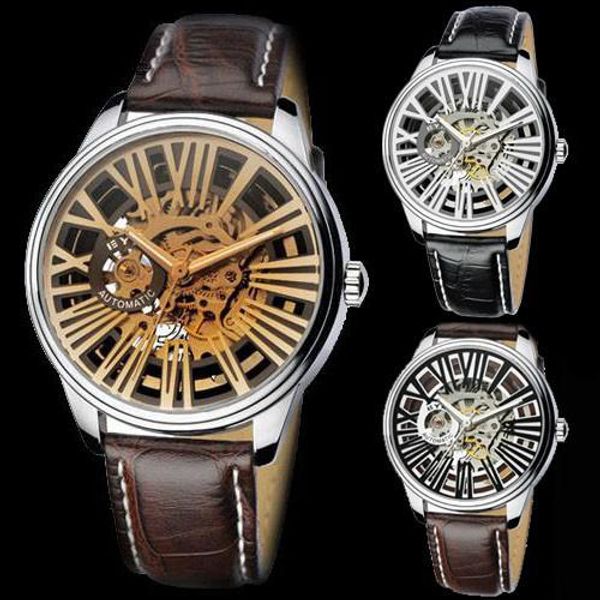 

бесплатная доставка! мода охладиться новые оригинальные eyki top brand clock мужчины скелет автоматические часы 3 стиль, Slivery;brown