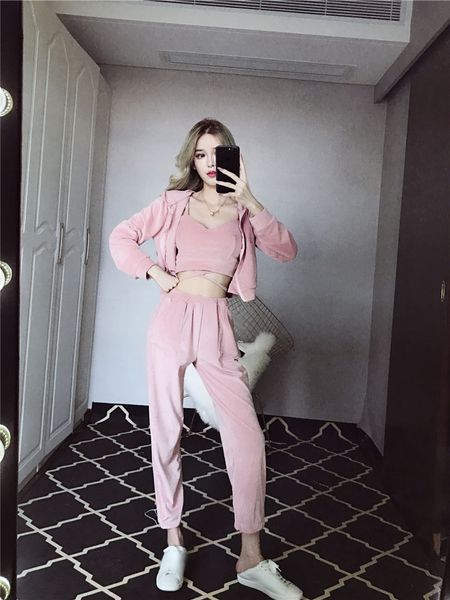 

3 шт. женская мода бархатные повседневные спортивные костюмы 2019 весна осень женский спортивный костюм три шт. комплекты спортивная одежда, White