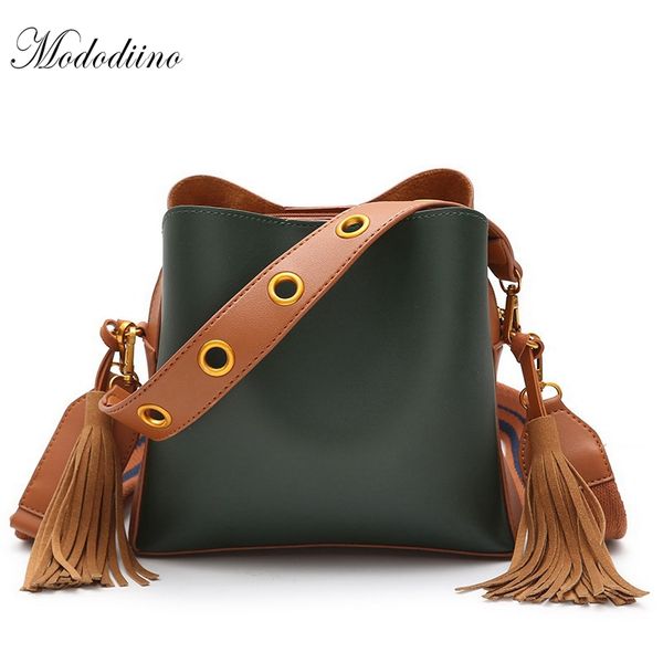 

mododiino panelled pu leather women bucket vintage tassel shoulder bag new handbags fashion bolsa feminina dnv0064a