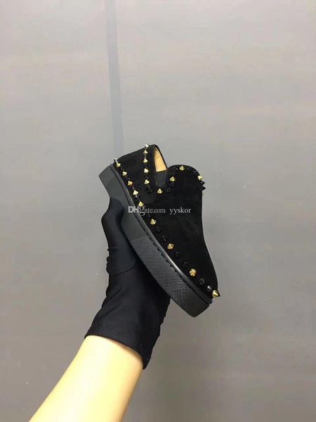 

fashion designer mens womens junior designer red bottom loafers lowsneakers shoes spikes glitter leather uxury sports with box eu 35-46, Black