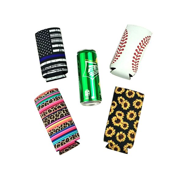 

neoprene can cooler sleeve for 330ml slim bottle sunflower leopard baseball cup holder cotton insulated cola can cover customized logo