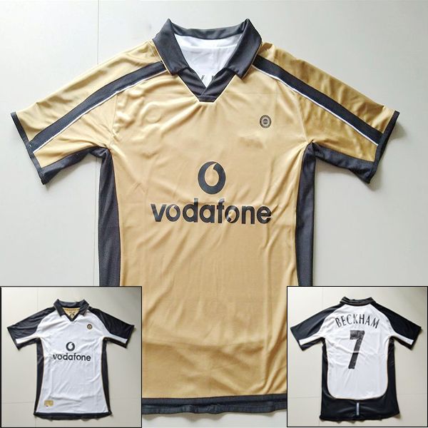 

2000 2002 manchester football shirts beckham solskjaer giggs retro united vintage soccer jerseys man utd camiseta 100th anniversary edition, Black;yellow