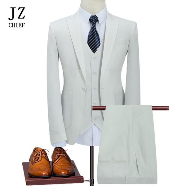 

jz chief wedding suits for men 3 piece white suit dress for dinner slim fit business blazer jacket leisure groom suit set blue, White;black