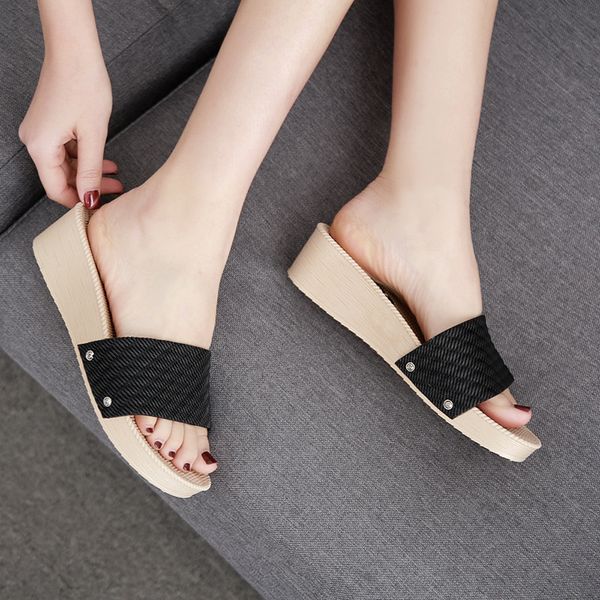 

monique summer new style sandals are antiskid wearresistant thick sole middle heel all kinds of indoor soft sole indoor and outdoor womens s, Black
