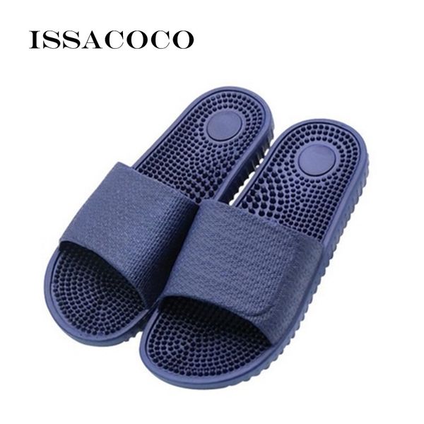

issacoco men's flat indoor massage slippers men home non-slip massage slippers zapatos hombre beach flip flops men's slides, Black