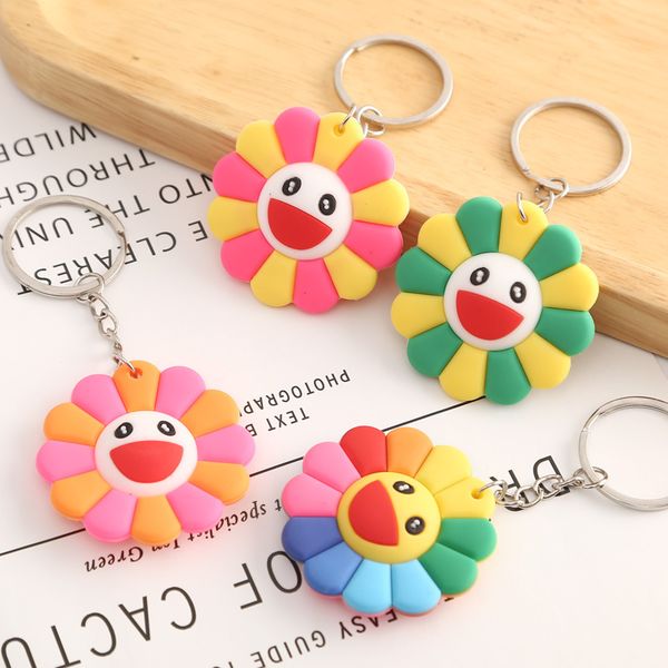 

silicone soft cute colorful sun flower keychain ring pendant accessories personality small gifts, Silver