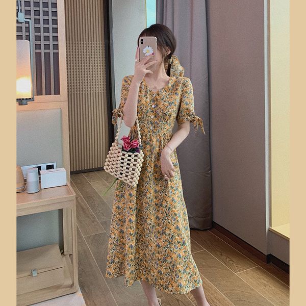 

net red 2020 new korean floral van gogh dress chiffon suspender skirt summer long small womens skirt