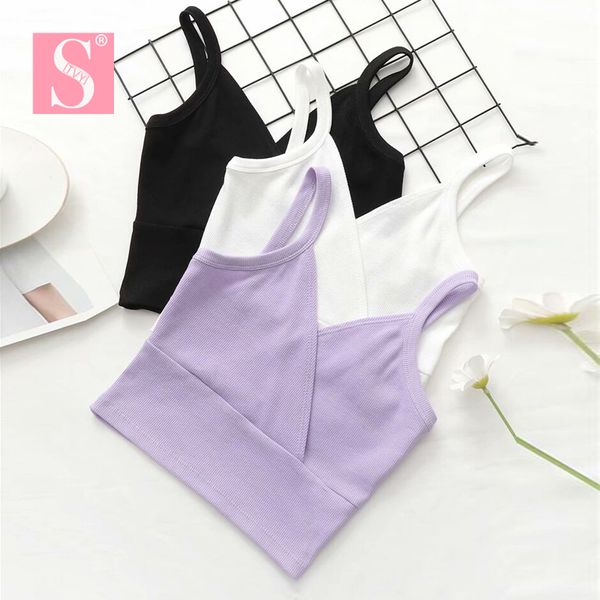 

stvy women's knitting ribbed tight cross v-neck camisole 2020 new arrival summer lavender purple short sleeveless, White