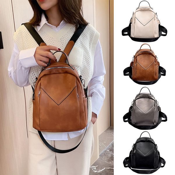 

fashion solid color pu leather backpacks for women 2019 autumn new female small backpack lady bagpack girls schoolbag brown