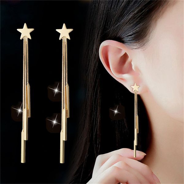 

fancy&fantasy fashion long tassel earing for women gold & silver color star earring earrings wedding jewlery, Golden;silver