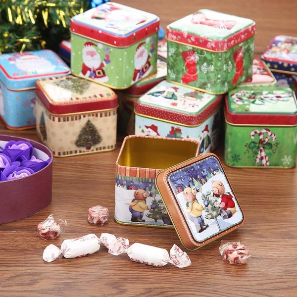 

мини площадь рождество конфеты подарок жестяная коробка новый год дети подарок упаковка коробки рождество санта-клаус снеговик печатных запе