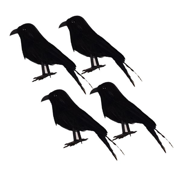 

4pcs realistic feathered bird, artificial black crows ravens for garden outdoor winter decoration