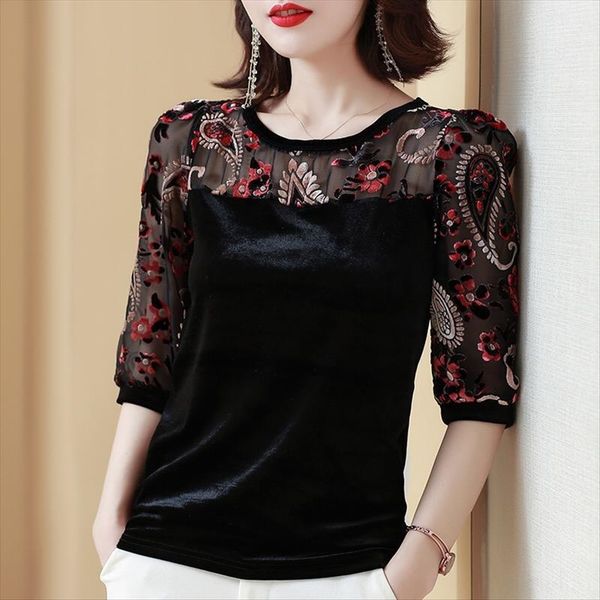 

season 2020 light temperament lycra seven-point round collar slim card sleeve pullover t-shirt pullover women's t-shirt, White