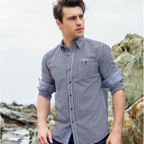 

new large size long sleeve shirt cotton plaid denim lapel shirt, White;black