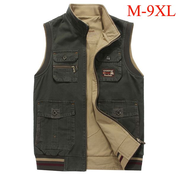 

extra large size m-9xl men's vest both size wear multi pockets tactical army vest men colete masculino pgrapher waistcoat, Black;white