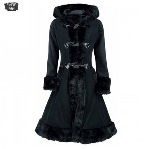 

gothic regular coat black flocking women trench overcoat hooded vintage slim goth winter outwear autumn gothics coats, Tan;black
