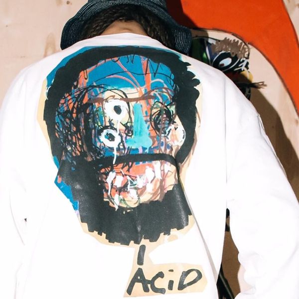 

asap rocky awge long sleeve t-shirt streetwear retro graffiti casual loose men and women's thin long sleeve t-shirt, White;black