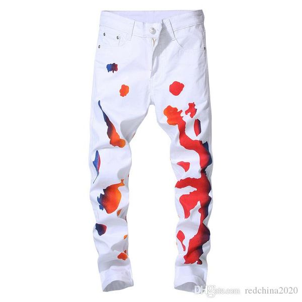 

2020 new distressed ripped mens designer printed slim fit jeans denim straight washed destroyed patches casual trousers 6896, Blue