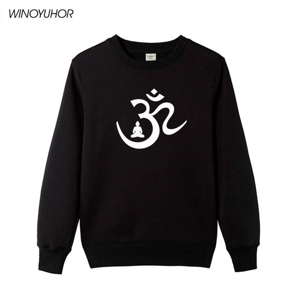 

om symbol buddha meditation buddhism print hoodies women casual long sleeve fleece sweatshirts girl winter brand clothing, Black