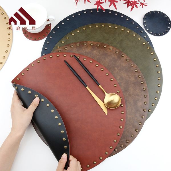 

placemat, круглый rivet кожа placemat, non-slip водонепроницаемого pu western mat, двухсторонняя изолированная подставок подходит для рестор