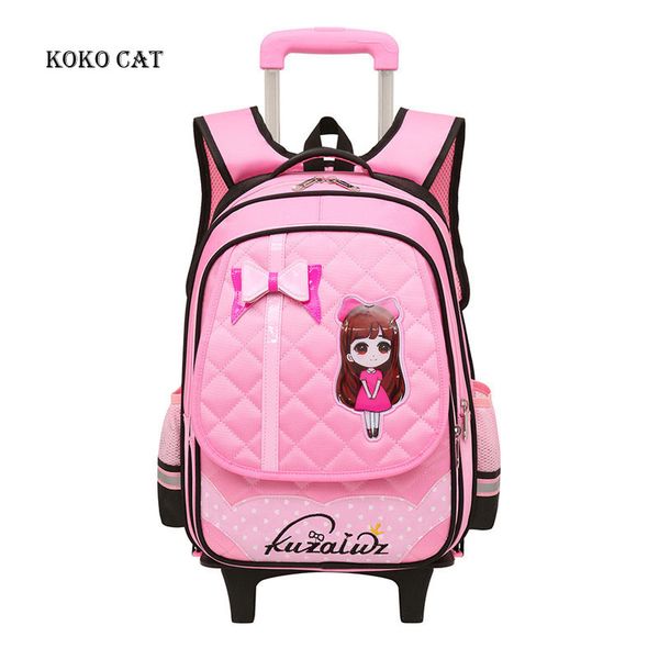 

removable girls trolley schoolbag children backpack with wheels waterproof luggage daybags mochila infantil escolares mujer