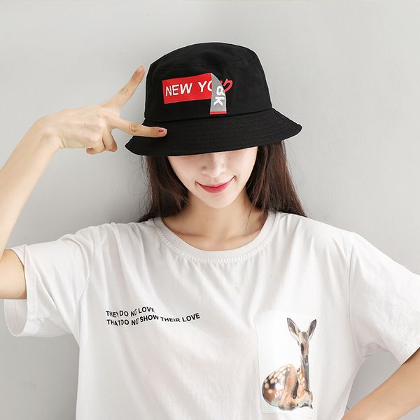 

outdoor shade bucket hat girl literary alphabet printed flower pot cap foldable korean fashion cotton fisherman hats