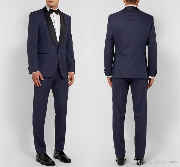 Ternos de casamento masculinos azul marinho, feitos sob medida, slim fit, smoking para homens, padrinho de casamento (jaqueta + calça + laço)