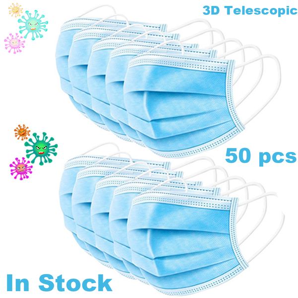 

маски для лица 3 слоя 95% антибактериальные одноразовые доказательства грипп лицо рот маска нетканые earloops респиратор 10/20 / 50шт низкая
