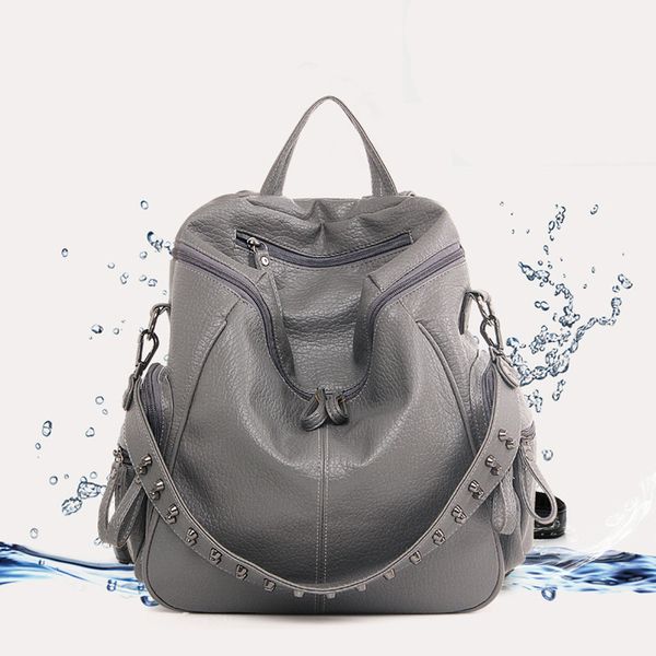 

2020 summer new ladies washed backpack casual leather bag travel women soft leather backpack