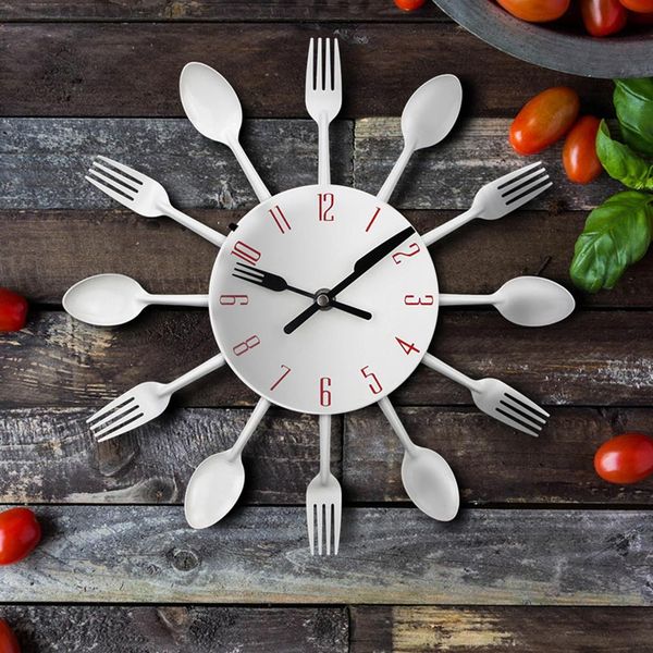 

cutlery metal wall clock spoon fork creative quartz wall mounted clocks modern design decorative horloge murale home decoration