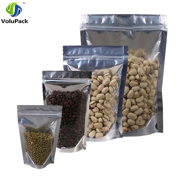 

various sizes 100pcs translucent clear/silver self seal metallic foil zip lock pouches stand up storage bag package