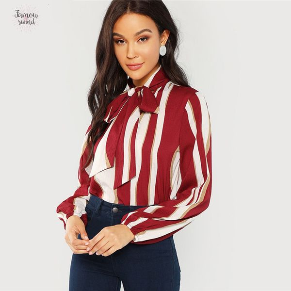 

multicolor tie neck striped blouse elegant workwear v neck long sleeve blouses women autumn office ladies clothing, White