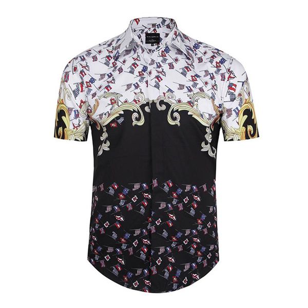 

new casual men shirt polyester print button shirts short sleeve streetwear shirts hawaiian beach man summer male clothing, White;black