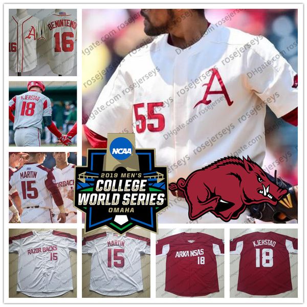 

custom arkansas any number name 25 christian franklin 33 patrick wicklander 55 isaiah campbell 2019 cws baseball red white jersey, Black