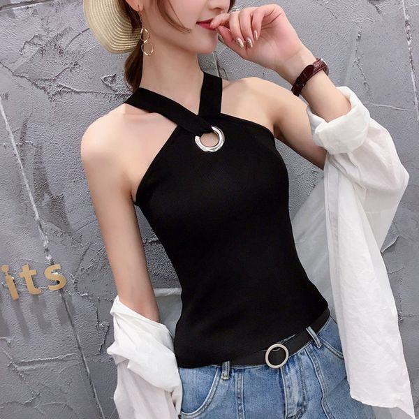 

2020 spring women hanging neck choker beauty back strap tank & female base suit large size vest 5xl, White