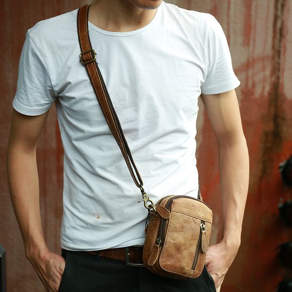 

new genuine leather shoulder bag vintage handbags mini crossbody bags for men full grain leather messenger bag