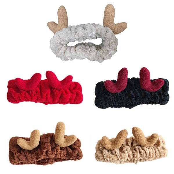 

plush hair band cute girl and woman stretch hair band wash face make up headwear antler ears headdress accessories, Slivery;white