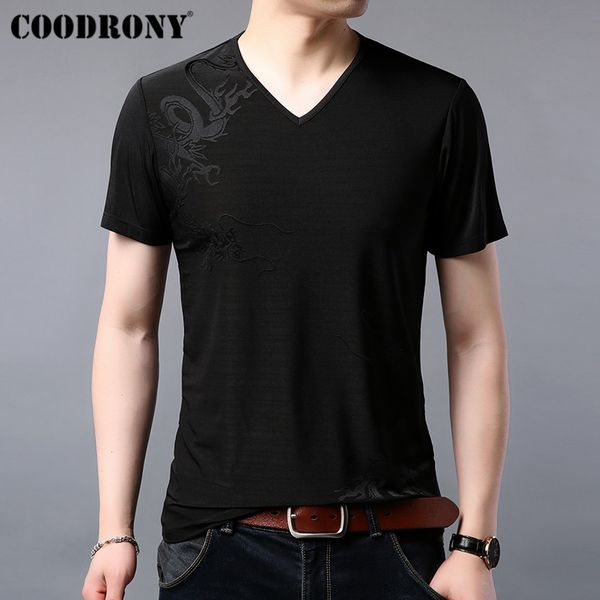 

coodrony t shirt men summer cool short sleeve tee shirt homme streetwear fashion pattern design casual v-neck t-shirt men s95070, White;black